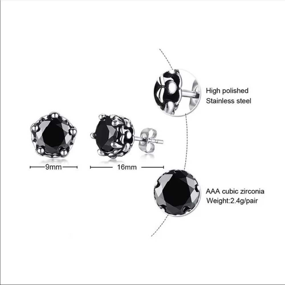 9 mm Stainless Steel CZ Diamond Stud Earrings - Picture 2 of 5
